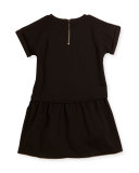 Milano Short-Sleeve Smocked Jersey Dress, Black, Size 6-10