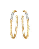 Gold Bedeg Pave Diamond Large Hoop Earrings