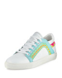 Riko Leather Low-Top Sneaker, White/Spearmint