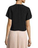 Raglan-Sleeve Striped Silk Crop Top, Nero/Cipria/Panna