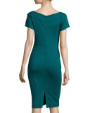 Short-Sleeve Ponte Body-Conscious Sheath Dress