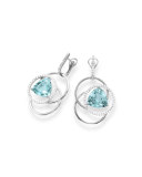 18K White Gold Three-Ring Trillion-Cut Aquamarine & Diamond Earrings