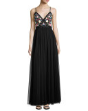 Flower Foliage Maxi Dress, Black