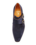 Arca Suede Double-Monk Shoe, Navy