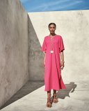 Long Dolman-Sleeve Dress w/ Lattice Detail