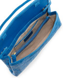 Gotham Crocodile Flap Clutch Bag, Denim Matte