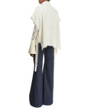 Butterfly-Sleeve Frayed Wool Tie Jacket, Natural White