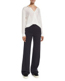 Wide-Leg Wool/Cotton Trousers, Heather Coastal