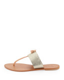 Nice T-Strap Thong Flat Sandal, Platinum