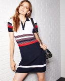Krista Short-Sleeve Striped Polo Dress, Blue/Red
