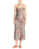 Watercolor Silk Midi Slip Dress, Fig (Orange)