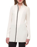 Silk Tunic w/ Braided-Leather Trim