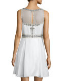 Sleeveless Fit & Flare Beaded-Bodice Dress 