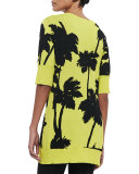 Miami-Print Long 1/2-Sleeve Cardigan 
