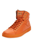 Stephen 2 Calfskin High-Top Sneaker, Orange