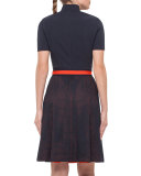 Short-Sleeve A-Line Combo Dress, Navy/Rust