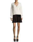 Suede Colorblock Skirt, Chocolate