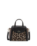 cobble hill adrien small calfhair satchel bag, leopard