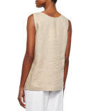 Linen Scoop-Neck Tank, Sesame, Plus Size