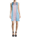 Sleeveless Printed Shift Dress, Blue/Multi