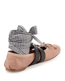 Belted Leather Ankle-Wrap Ballerina Flat, Cameo/Nero