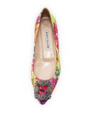 Hangisi Floral-Print Buckle Flat, Pink