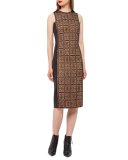 Lace-Front Sleeveless Sheath Dress, Black