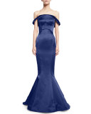 Folded Off-the-Shoulder Satin Trumpet Gown, Amethyst