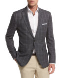 Jeen Melange Windowpane Two-Button Jacket, Gray