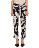 Giulia Koi Pond Cropped Cigarette Pants, Navy/Ecru