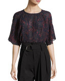 Anida Floral Voile Top, Dark Navy/Red