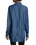 Long-Sleeve Button-Front Denim Shirt, Petite  