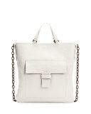 Madras Front-Pocket Tote Bag, White