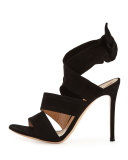 Suede Ankle-Tie 105mm Sandal, Black