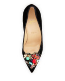 Diva Cora Velvet 100mm Red Sole Pump, Black/Multi