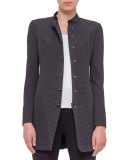 Birdseye-Snap Front Long Jacket, Black Cream