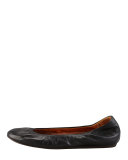 Scrunched Leather Classic Ballerina Flat, Black