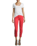 Mid-Rise Sateen Skinny Cropped Jeans, Coral