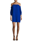 Off-the-Shoulder Stretch-Silk Shift Dress, Cobalt