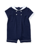 Pintucked Jersey Sailor Shortall, Blue, Size 3-18 Months