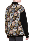 Cat-Embroidered Bomber Jacket, Black
