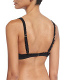 Solid Ruffle Swim Top, Black