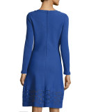 Diamond Laser-Cut Long-Sleeve Dress, Lapis