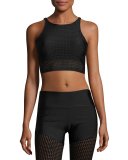 Perforated Mesh Crop Top/Sports Bra, Black