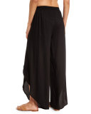 Justina Split-Front Wide-Leg Coverup Pants, Black