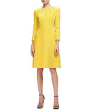 Cutout 3/4-Sleeve A-Line Dress, Yellow