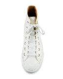 Scalloped Leather High-Top Sneaker, White