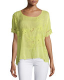 Flo Short-Sleeve Embroidered Top, Petite