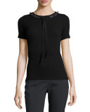 Pelham Embellished Ribbed Tee, Black