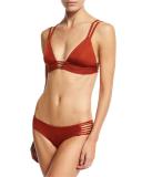 Jaydah Strappy Braided Bralette Swim Top, Metallic Orange 